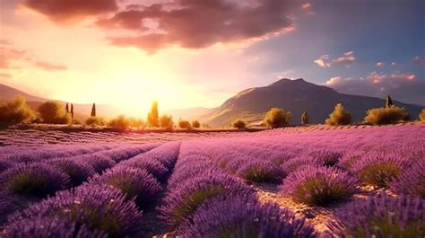 Premium AI Image | Sunset over lavender field in Provence France