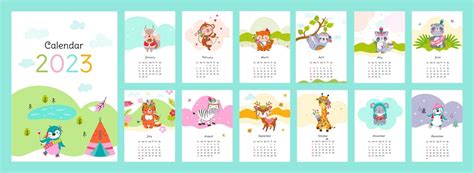 Premium Vector | New year 2023 animal home calendar Cute tribal penguin zebra giraffe and koala ...