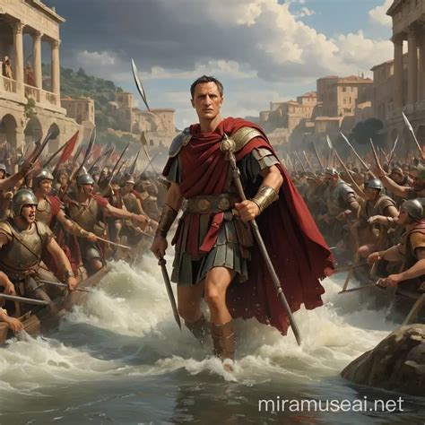 Julius Caesar Crossing the Rubicon River with Determination and ...