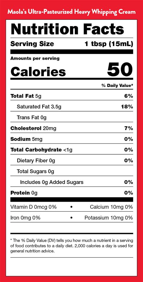 Nutritional Information Heavy Whipping Cream – Runners High Nutrition