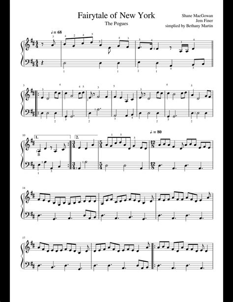 Fairytale of New York sheet music for Piano download free in PDF or MIDI