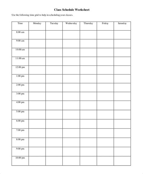 Blank School Schedule Template Printable