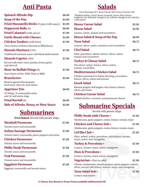 La Villa Italian Restaurant menu in Lynchburg, Virginia