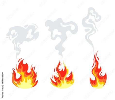 Fire flame with smoke isolated set. Vector flat graphic design illustrationfireplace, silhouette ...