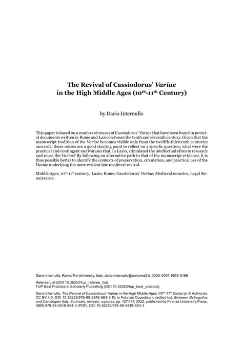 (PDF) The Revival of Cassiodorus’ Variae in the High Middle Ages (10th ...