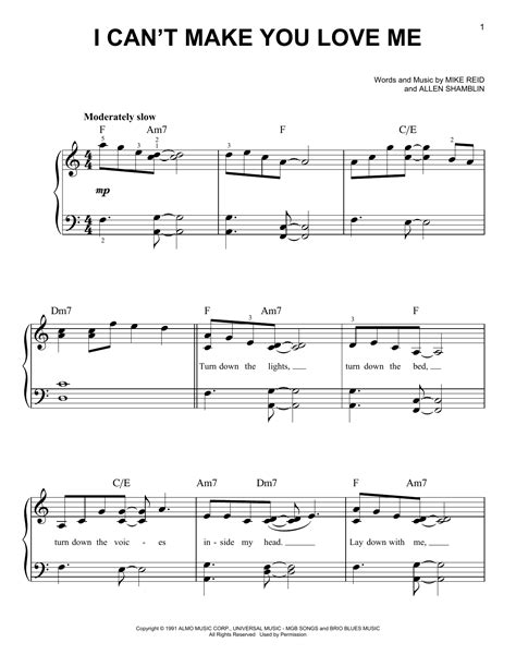 I Can't Make You Love Me by Bonnie Raitt Sheet Music for Very Easy ...