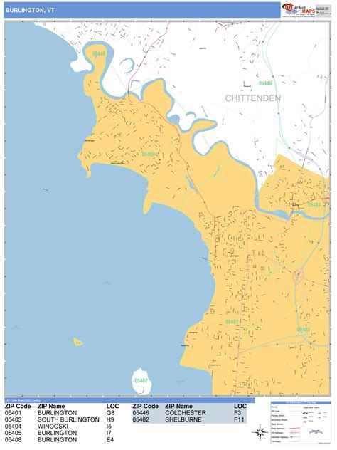 Burlington Vermont Wall Map (Basic Style) by MarketMAPS - MapSales