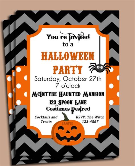 Halloween Party Invitation Printable or Printed with FREE SHIPPING- ANY Wording - Chevron Dot ...