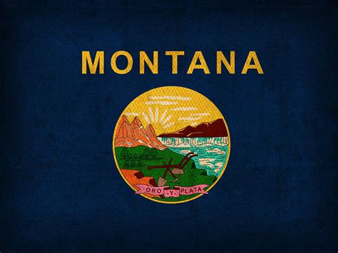 Montana State Flag Art on Worn Canvas Mixed Media by Design Turnpike - Fine Art America