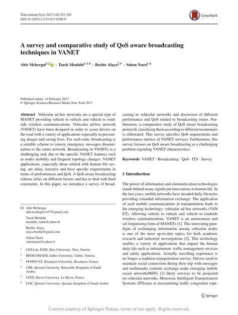 A survey and comparative study of QoS aware broadcasting techniques in VANET | Request PDF