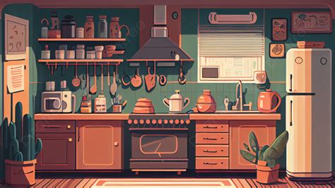 Kitchen Cartoon Illustration Background, Kitchen, Cartoon, Kitchen Utensils Background Image And ...