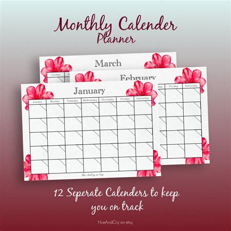 12 Month Calendar Planner-undated - Etsy