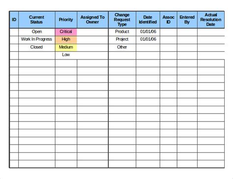 Change Log Template Excel | printable schedule template