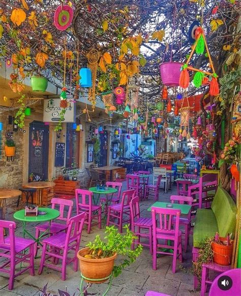 Colorful Outdoor Cafe Design with Hanging Decorations