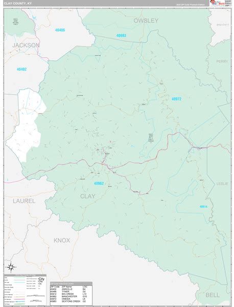 Clay County, KY Wall Map Premium Style by MarketMAPS - MapSales