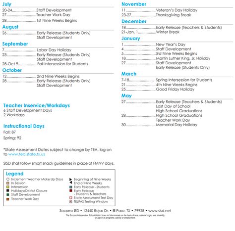 Bill Sybert School - School District Instructional Calendar - Socorro Isd - 2015-2016