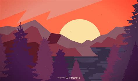 Sunset Landscape Silhouette Background Design Vector Download