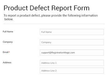 Product Defect Report Form - RegistrationMagic