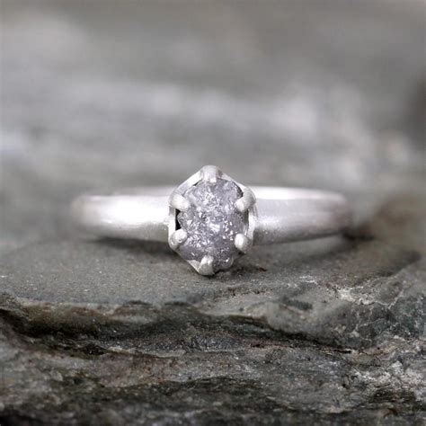 Raw Diamond Engagement Ring - Conflict Free - Sterling Silver Matte ...