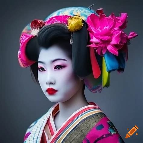 Hyper-realistic image of a psychedelic geisha on Craiyon