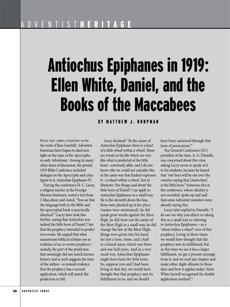 Antiochus Epiphanes in 1919: Ellen White, Daniel, and The Books of The Maccabees | PDF | Bible ...