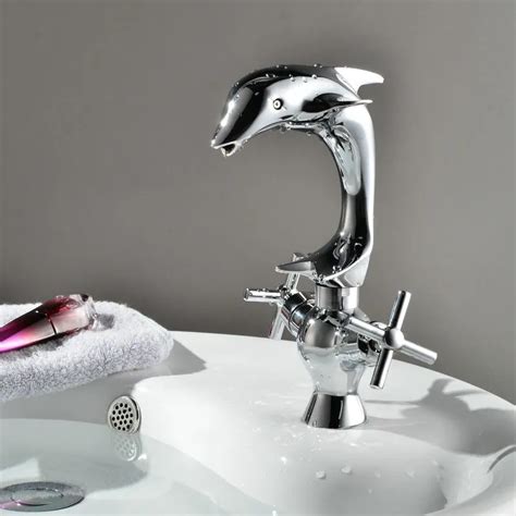 Modern Bathroom Basin Faucet New Dolphin Waterfall Design/Brass Chrome Finish Dual Handle Sink ...