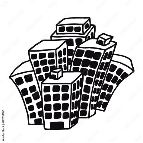 many building / cartoon vector and illustration, black and white, hand ...