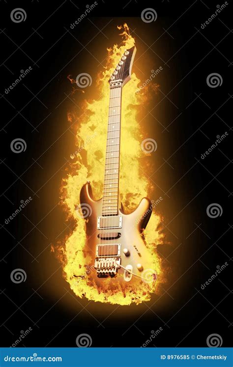 Guitar in flame stock illustration. Illustration of grunge - 8976585