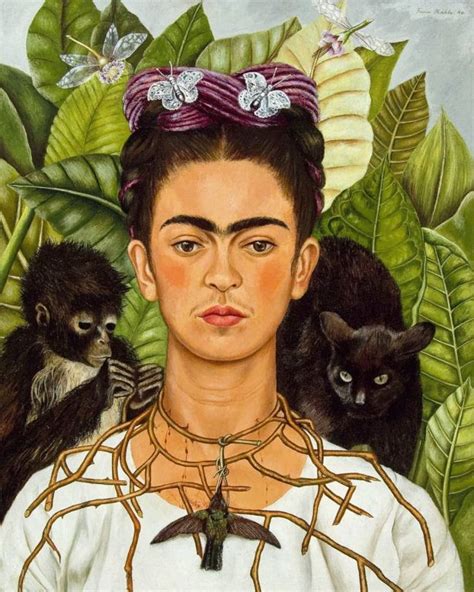 Self-Portrait with Thorn Necklace and Hummingbird By Frida Kahlo, Oil Painting - Art Collection