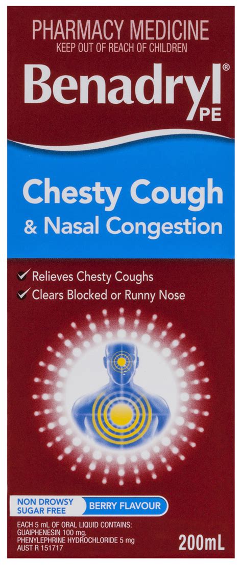 Benadryl PE Chesty Cough & Nasal Congestion Liquid Berry Flavour 200mL ...