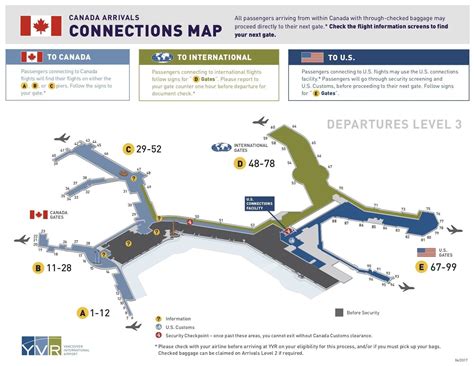 Vancouver airport US/Intl Arrivals Connections Map | Airport map, Map ...