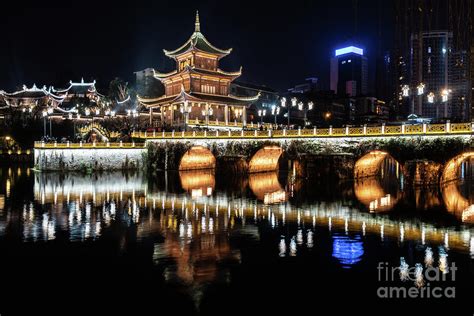 Dramatic night view of the famous Jiaxu tower in Guiyang city in ...