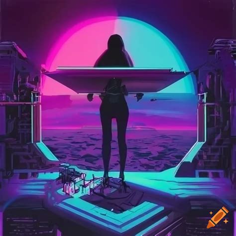 Retrofuturism synthwave album cover