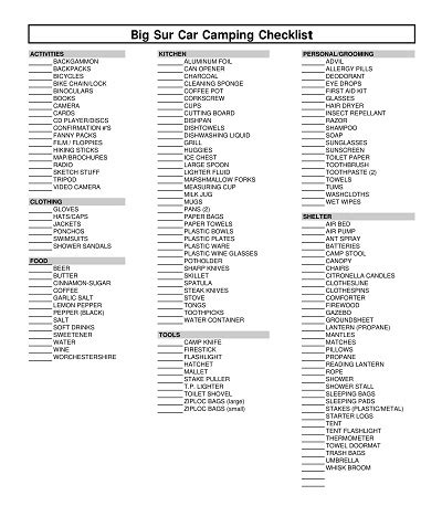 60+ Free Simple Camping Checklist Templates - PDF, Word » ExcelSHE