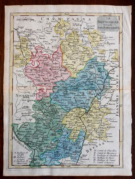 Duchy of Burgundy Auxerre Dijon Verdun Chatillon 1746 Le Rouge lovely small map: (1746) Mapa ...