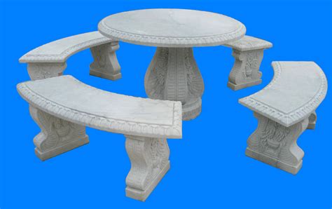 Round Marble Table with 4 Benches