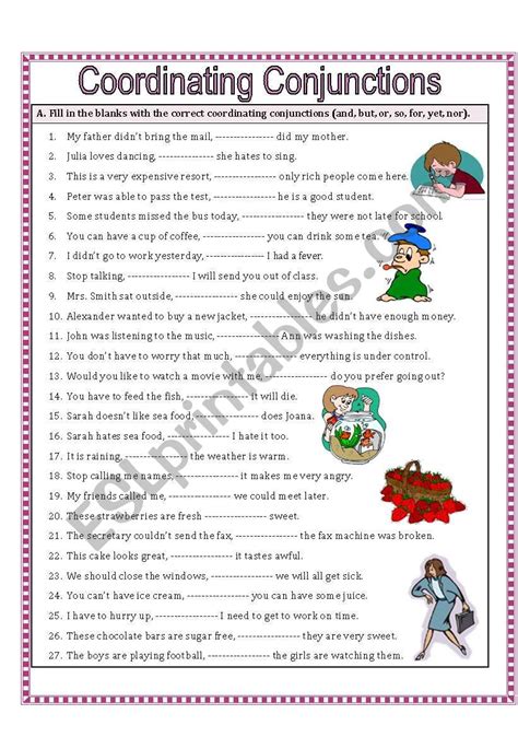 Coordinating Conjunctions - ESL worksheet by missola