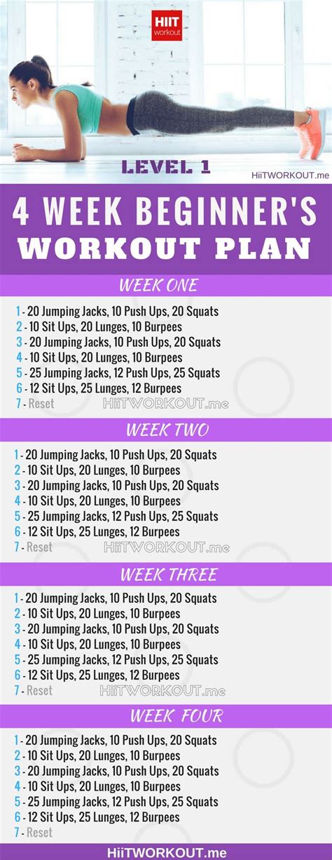 4 Week Beginner Workout Plan Level One | Workout plan for beginners