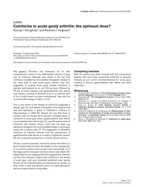 (PDF) Colchicine in acute gouty arthritis: the optimum dose?