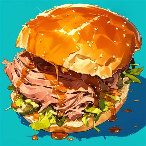 Premium Vector | Savory Pulled Pork Sandwich Cartoon Style