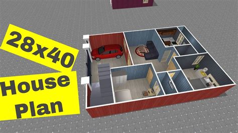 28X40 House Plan Design in 3d With 2 Bedrooms and Car Porch || 28*40 Home Design 3D - YouTube