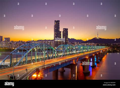 night view of seoul by han river in south korea Stock Photo - Alamy