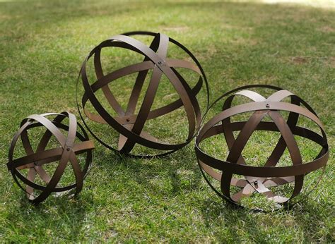 Metal Garden Spheres, Metal Band Decorative Spheres, Metal Folding Orb Garden Ball, Sets of 3 ...