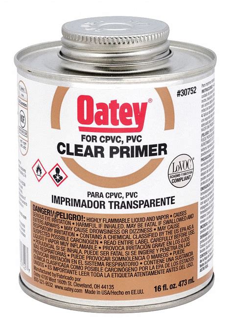 OATEY Clear PVC Primer, Size 16 oz, For Use With PVC Pipe and Fittings - 39AN79|30752 - Grainger