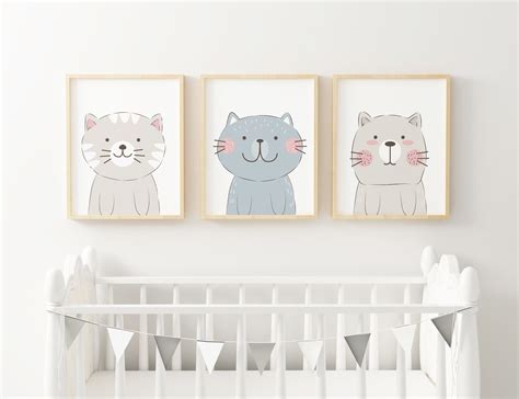 Cat Wall Art Set of 3 Boys Nursery Wall Decor Boys Cat Nursery - Etsy