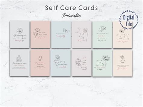 Self Care Printable Cards With Positive Motivational Quotes for Affirmation, Self Love, Gift ...