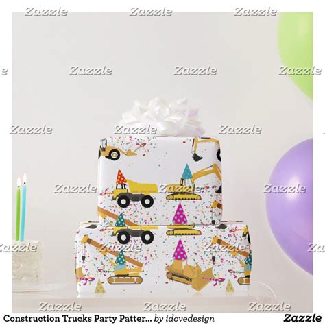 Construction Trucks Party Pattern Wrapping Paper | Zazzle