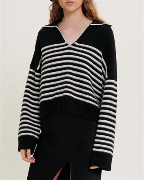 Lapel Striped Casual Cashmere Sweater – Zeagoo