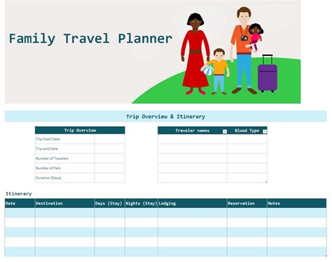 Family Travel Itinerary Template In Excel (Download.xlsx)