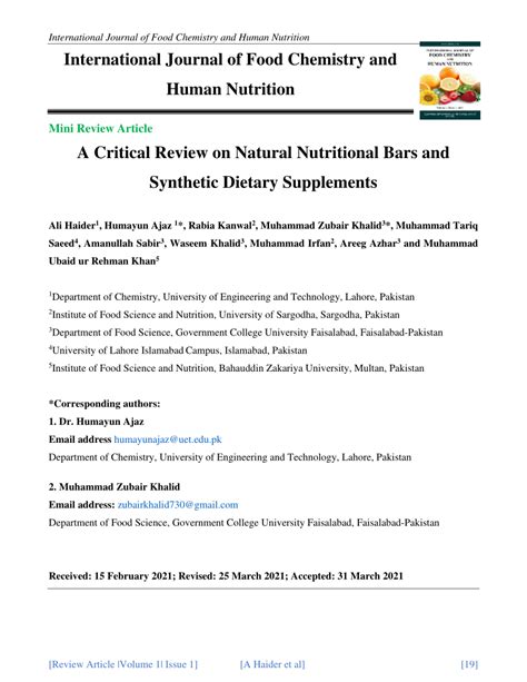 (PDF) International Journal of Food Chemistry and Human Nutrition Mini Review Article A Critical ...